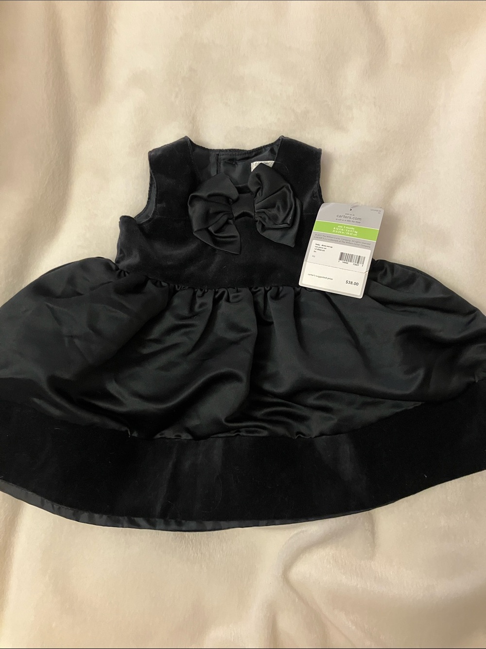 NWT Carter's 3 month Black Velvet Bow-Trim Party Dress